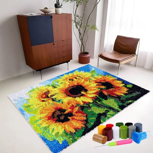 RxiBeFuw 3D Knüpfteppich Zum Selber knüpfen Knüpfset Latch Hook Kit Selbst Teppich für Kinder und Erwachsene Latch Hook Kits DIY-Teppichherstellungs-Set Knüpfhaken Set mit Vordruck 38 x 52 cm