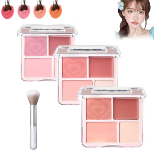 2 in 1 Blush Highlight Palette, 2 in 1 Powdery Cream Texture Blush & Highlighter, Matte Powder Blush Palette Long-Lasting 4-Color, Sculpt the Face Makeup, Suitable for All Skin Types(Mix)