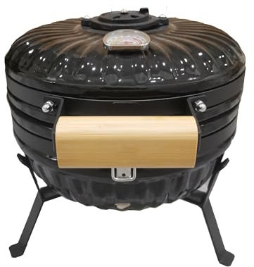 12 Inch Portable Ceramic Charcoal Grill with Folding Legs Mini/Small Stainless Steel Kamado for Outdoor Camping Picnic Patio Backyard Meat Barbecue Cooking Food Grade BBQ Black