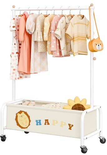 GRANNY SAYS Appendiabiti bambini, scaffale per vestiti per bambini con ripiano di stoccaggio, scaffale per vestiti per bambini autoportante per la stanza dei bambini della scuola materna, Beige