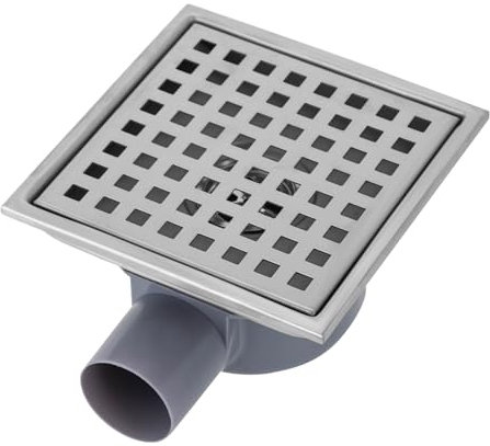 Desagüe de suelo de acero inoxidable, desagüe de ducha, con rejilla cuadrada de acero inoxidable, 15 x 15 cm, para baño, cocina, balcón