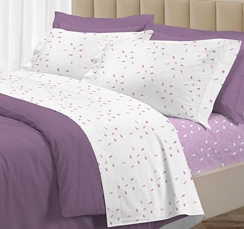 Riad Arredo Set Completo Letto 100% Cotone Percalle Italiano - Set Lenzuola Morbido Delicato Made in Italy (Goccia Rosa Antico, Matrimoniale)