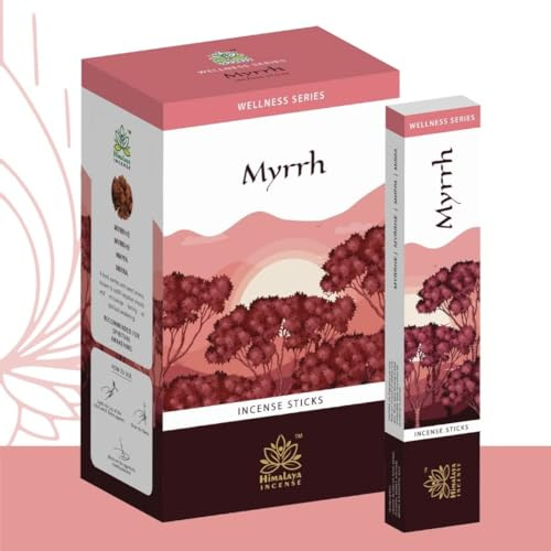Himalaya Myrrhe Räucherstäbchen 12 x 15g - Agarbatti Duftstäbchen Myrrh für Meditation, Yoga, Gebet, Raumduft & Reinigung | Weihrauch Alternative Pooja Set mit Kajal Sticker