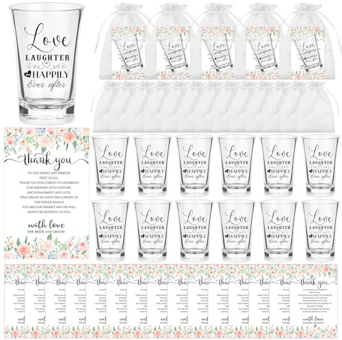 ULELE 60 Set Wedding Favors for Guests Wedding Clear Shot Glasses Bulk Acrylic Shot Glasses with Flower Thank You Cards Organza Bag Wedd-ing Appreciation Gifts for Bridal Shower Newlyweds Anniversary