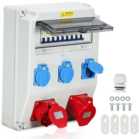 Hebitod verteilerkasten 1X32A 1X16A 3x230V, CEE-Steckdose 16/32A Stromverteiler mit Schutzschalter, Feldverteiler für Innen- und Außeneinsatz