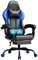 JUMMICO Gaming Stuhl, Schreibtischstuhl mit Massagefunktion,Bürostuhl Ergonomisch mit Fußstütze,150 kg, Blau