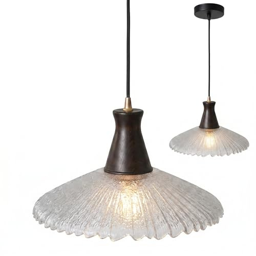 NICRX Vintage Holz Glas Pendelleuchte E27 Retro Deckenleuchte höhenverstellbar für Schlafzimmer Esszimmer Wohnzimmer Flur Café Küche,Hängelampe erhältlich in 21cm 27cm 31cm Größen (31cm)