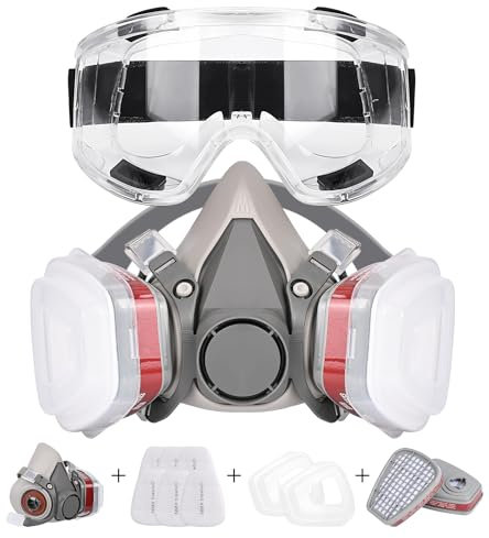 Rawhui Atemschutzmaske mit 10pcs Filter, Staubschutzmaske mit Schutzbrille, Universal Face Shield, Wiederverwendbar Gasmaske für Handwerker, Baustellen, Heimwerker, Farbspritz und Pestizid