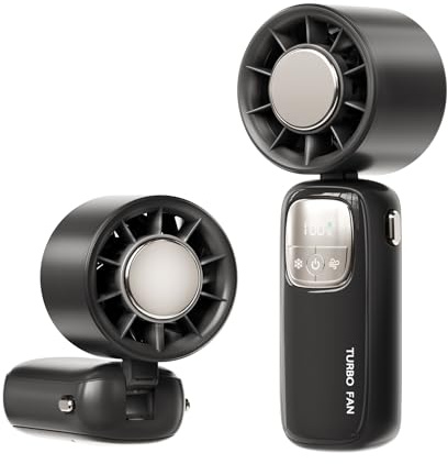 Tragbarer Handventilator mit Turbolader, Mini-Handventilator, tragbarer persönlicher Ventilator, 12 Stunden Akkulaufzeit, TEC SuperCool Ice Tech, faltbar, für Reisen, Büro, Outdoor(3600 mAh) (Schwarz)