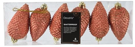 Kaemingk Christbaumschmuck Zapfen 8cm Kunststoff 6 Stück - bruchsicher & mit Glitzer - Christbaumkugeln Weihnachtsbaumkugeln - Weihnachtsbaumschmuck - Warmorange