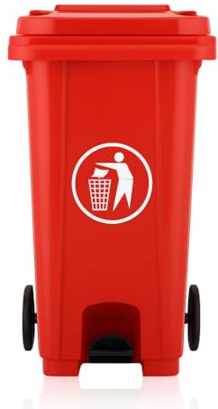 BURAKH Recycling Wheelie Bin Dustbin Rubbish Waste Trash Kitchen Home Office 100L 120L EN840 | Outdoor Rubbish Waste with Wheels | Recycling Food Dustbin (Pedal Red, 120L)