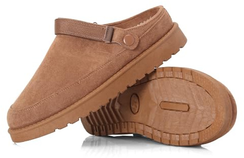 Warm Winter Slippers for Women – Faux Suede Fur Lined Platform Clog Shoes with Non-Slip Sole, Indoor Outdoor House Boots (TAN, One Size, Adult, Women, 8, Numeric, UK Footwear Size System, Medium)
