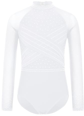 Monduelle Mädchen Turnanzug Glitzer Langarm Gymnastikanzug Langarm Gymnastik Leotard Strass Glänzend Ballettanzug Wettbewerb Tanzkostüm