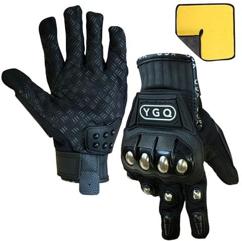 YGQ Motorcycle Steel Knuckle Gloves for Men, Motorbike Armoured Protective Touchscreen Gloves with Hard Shell & Palm Padding for Racing Cycling (Black, L)
