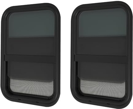 HeinaTond Wohnmobilfenster 2 Stück 38.1 x 55.88 cm Vertikale Schiebefenster für Wohnwagen, RV Fenster mit Getöntem Gehärtetem Glas, Wasserdicht, Einfach zu Montieren, Mit Fliegengitter (38.1*55.88cm)