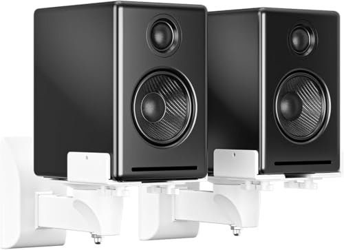 suptek Small Dual Side Clamping Bookshelf Speaker Wall Mounting Bracket Adjustable for Small Surrounding Sound Speakers, Hold up to 25kg White SPM201SW
