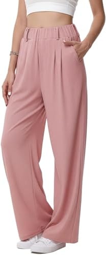 Neteson Pantalons Larges Femme Elegant Pantalon Fluide Palazzo Décontracté