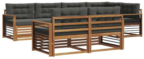 vidaXL Outdoor-Sofagarnitur mit Kissen 7 pcs Natur und Anthrazit, Balkonsofa, modernes Eckmöbel, robuster Lounge, Terrassen-Sitzgruppe, bequemer Gartenstuhl