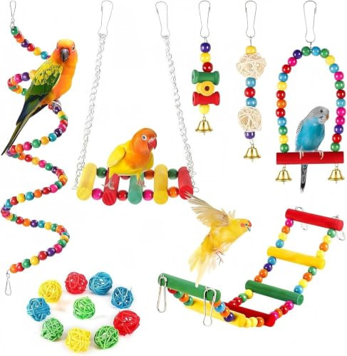 Dexpally 16 Pièces Jouet Perroquet Jouet pour Perruche, Jouet Perruche Calopsitte Jouets pour Oiseaux, Jouet Oiseau Volière Jouet à Suspendre pour Perroquet