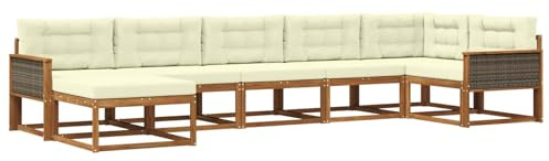vidaXL Outdoor-Sofagarnitur mit Kissen 7 pcs Natur und Creme, Moderner Garten-Sofa, Flexible Sitzgelegenheit, wetterfestes Set für Entspannung im Hinterhof