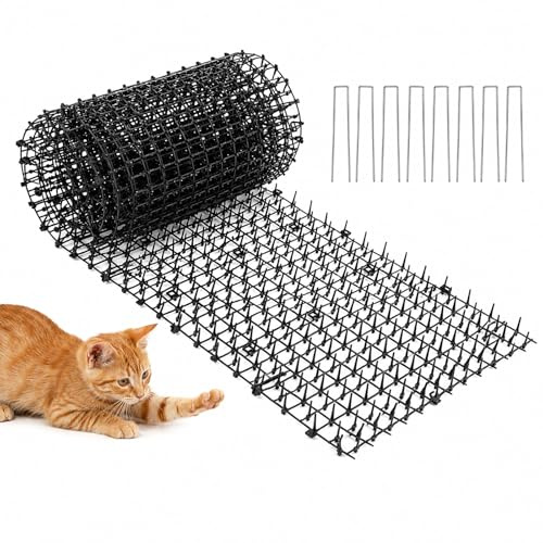 ZoneYan Anti Gatos, 30 x 200 cm Alfombrilla Antigatos con Pinchos para Jardín, Anti Gatos Exterior para Macetas y Césped, Malla de PP Recortable con 8 Fijaciones, Protector contra y Perros