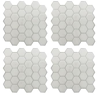 RoomMates StickTiles TIL3458FLT - Piastrelle adesive esagonali per paraschizzi, 4 per confezione, 10,5 x 10,5 cm