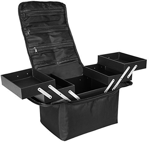 Beauty Make up Nail Art Vanity Case Cosmetics Box Jewellery Storage Cases with Carry Strap Oxford Fabric Black