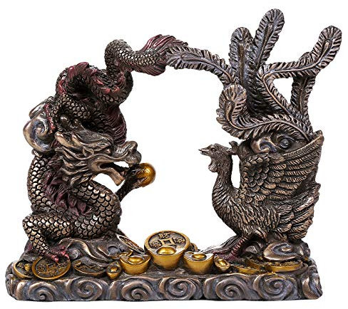 Pacific Giftware Feng Shui Figur - Drache mit Phönix - Himmlischer Glücksbringer bronziert