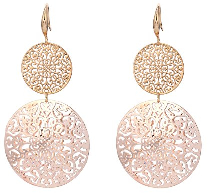 Hängende Ohrringe für Frauen, Hohle Blume Ohrstecker Rosegold Edelstahl Mit Kristall