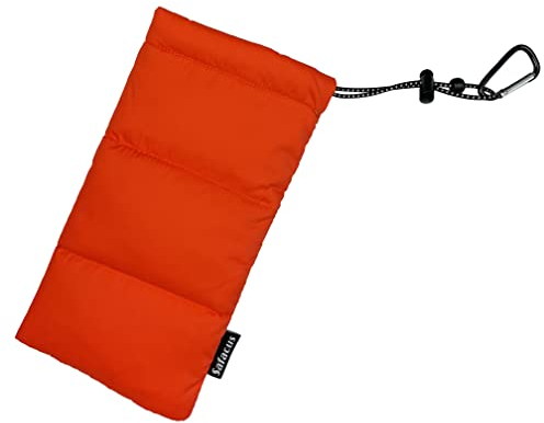 SAFACUS Thermo Handyhülle Tasche Universal Daunen Pouch Handysocke Weihnachten Geschenke für Smartphones Handy Winter Handyhülle für iPhone 15 14 13Plus X, Samsung Galaxy (Orange)