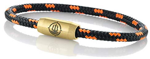 Maritimes Seemannsgarn Segeltau Armband Usedom schwarz-orange 4mm, Admiral (goldfarben), L - Gelenkumfang von 16,5 cm bis 18 cm