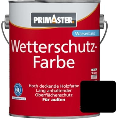 Primaster Wetterschutzfarbe 2,5L Schwarz Holzfarbe UV-Schutz Wetterschutz