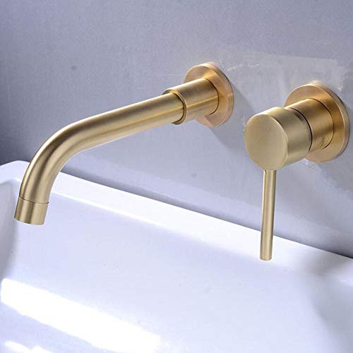 grifos lavabos europeo, grifo de pared bano, grifo lavabo, grifo de pared lavabo, grifo oculto, empotrado, grifo fregadero monomando-Oro cepillado