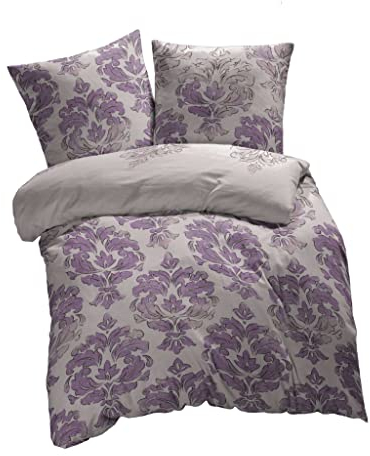 etérea Microfaser Bettwäsche 155x220 2er Set - Ganzjahres Bettbezug - Aun-Lila - Bettwäsche-Set mit Kissen 155x220cm Bettbezug + 80x80cm - Lila