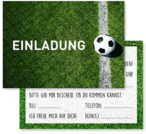 Gentle North 15 x Fussball Einladungskarten Kindergeburtstag (Größe A6) - Coole Fußball Einladung zum Kinder Geburtstag für Jungen und Mädchen - Witzige Einladungskarte zur Geburtstagsfeier - Linie