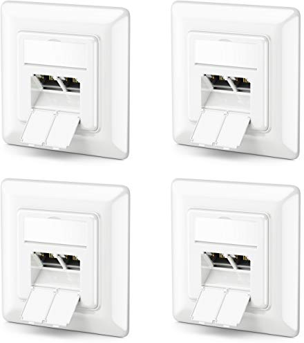 deleyCON 4x CAT6a Netzwerkdose 2x RJ45 Buchse Geschirmt Unterputz Montage 10 Gbit Ethernet Netzwerk LAN Dose Patchkabel Netzwerkkabel Verlegekabel Weiß