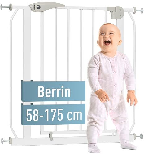 IB STYLE Türschutzgitter Berrin 157-165 cm - Treppenschutzgitter für Kinder, Gittertür, Absperrgitter aus Metall, Ohne Bohren, Weiß Grau