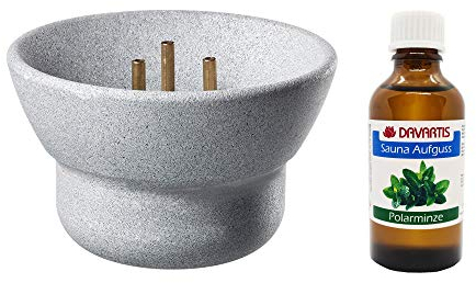 Davartis - Saunamaestro Springbrunnen aus Speckstein + Sauna Aufguss Polarminze - 50ml