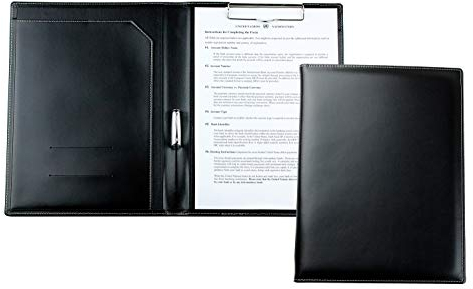 DELMON VARONE - Personalisierbare Klemmbrett Mappe DIN A4 Cambridge Top Grain Leder Schwarz - Organizer Klemmbrettmappe mit Blockklemme, Stiftschlaufe & Steckfächer - Echtleder Mappe mit Stifthalter