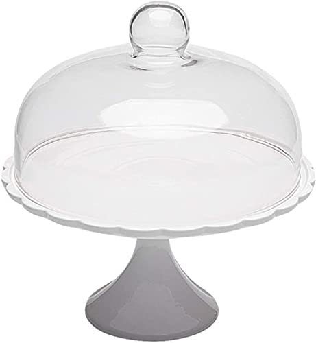 Alzata per Torta in Ceramica con Cupola in Vetro Coperchio Rotondo Cameriere Piatto da Degustazione Vassoio per Esposizione Pane da Dessert per Alimenti Dolci al Formaggio Ciambelle-25.5X20.5X20.5CM