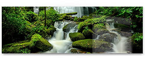 BilderKing Wandbild Wasserfall Regenwald - 150cm x 50cm Acrylglas 5mm mit Alu-Dibond Verbund + Rückrahmen