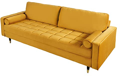 invicta INTERIOR Elegantes Design 3er Sofa Cozy Velvet 220cm senfgelb Samt Federkern Couch Dreisitzer