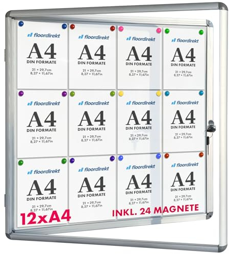 Floordirekt Schaukasten 12xA4 inkl. 24 Magnete Infokasten Aushang Aushangkasten Magnetische & beschreibbare Rückwand Plakatschaukasten mit Alurahmen & Acrylglas