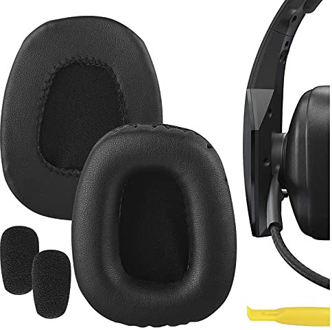 Geekria QuickFit Protein Leather Replacement Earpads + Mic Windscreen Foam Compatible with BlueParrott B550-XT, B550XT Headphones Mic Foam Cover + Ear Cushions/Cushion Pad Repair Parts (Black)