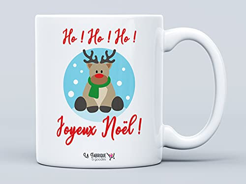 La Fabrique à Goodies Mug tasse Ho ! Ho ! Ho ! Joyeux Noël renne bleu. Mug Humour Message Drôle Idée Cadeau Goodies Souvenir St Valentin Phrase culte Noël Anniversaire