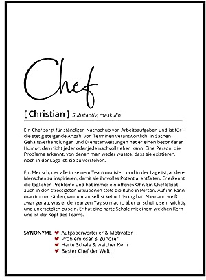 Chef Definition, Personalisiertes Poster, Boss Geschenk Geburtstag Weihnachten, Danke sagen, Wörterbuch