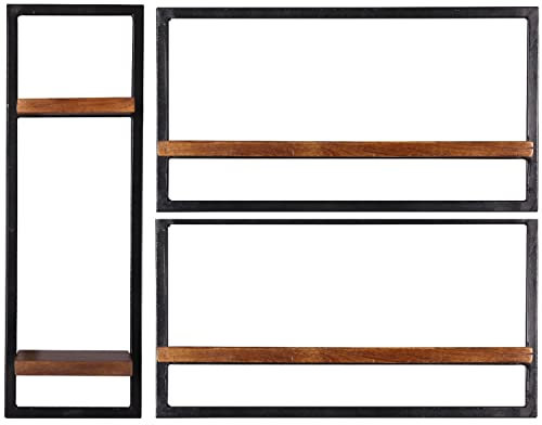 LaNatura Panama Wandregal 3-teilig Mangoholz Natur Altmetall Schwarz Massivholz