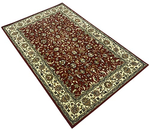Herati Orient Teppich Rot 100% Wolle Handgetufteter Braun Beige 170 x 240 cm
