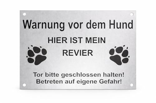 Warnschild Warnung vor dem Hund, Tor geschlossen, Betreten Verboten, Schild Hundeschild Silber (20x15cm 4 Löcher Ecke)
