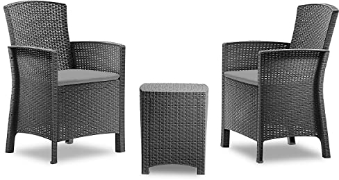 BICA - Lido hochwertiges Terrassenmöbel-Set in Anthrazit | Gartenmöbel Set 2 Stühle mit Tisch | Bequem & wetterfest | Hohe Rückenlehne für optimalen Komfort | Inkl. 2 Sitzkissen